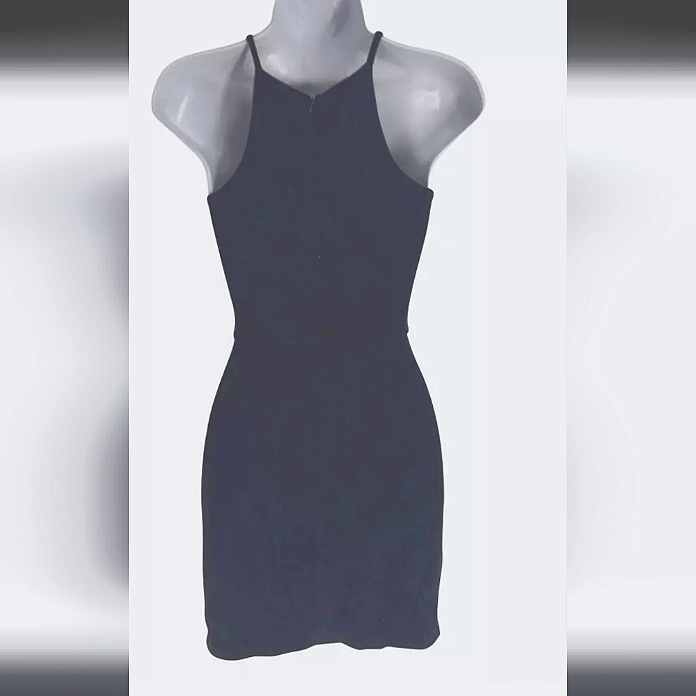 Aqua Navy Sleeveless Halter Neck Mini Bodycon Faux Suede Dress Size Large - Picture 3 of 8
